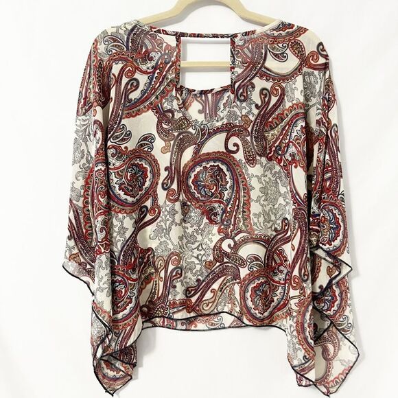 C’isa Women’s Multicolor Paisley Semi Sheer Poncho Cover Up Size OS - Picture 5 of 5